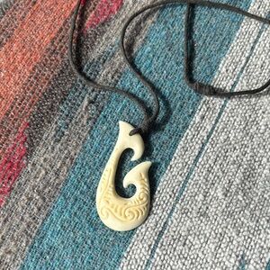 Hand Carved Australian Fish Hook Bone Pendant Necklace
